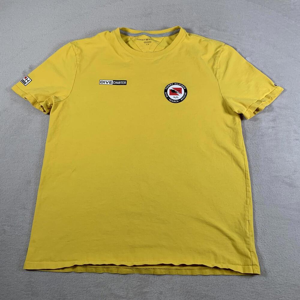 Tommy Hilfiger Shirt Mens Large Yellow Dive Charter Search Rescue Scuba Graphic